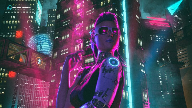 Cyborg Woman in City — Pink
