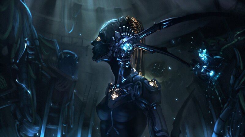 Cyborg Woman in Dark Room — Black