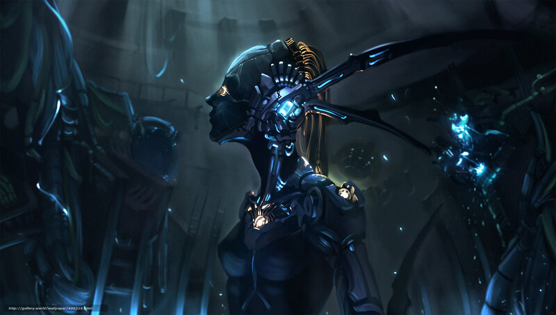 Cyborg Woman in Dark Room — Blue