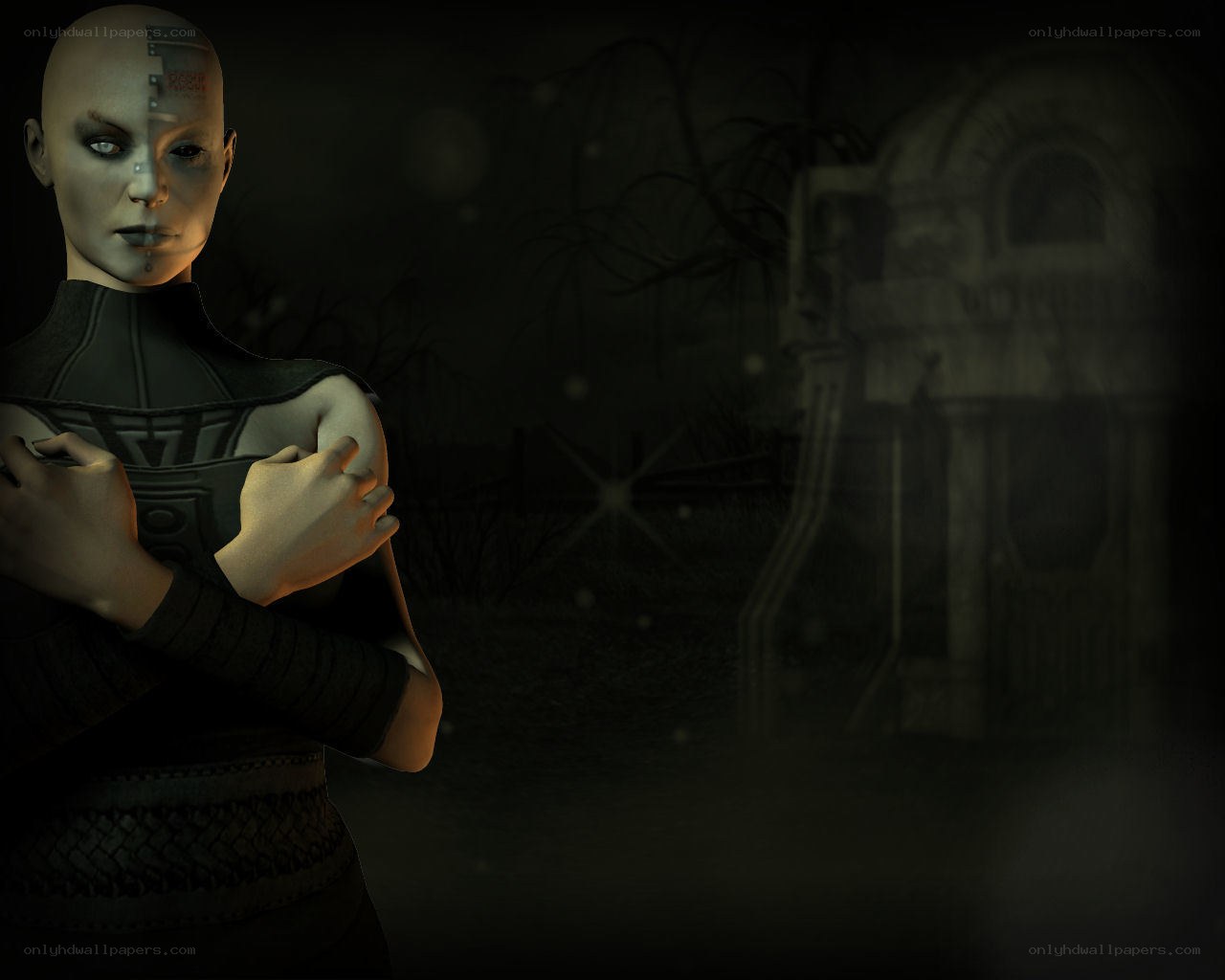 cyborg woman in dark setting