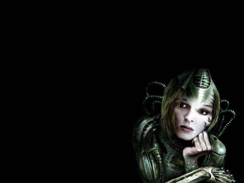 cyborg woman in dark setting
