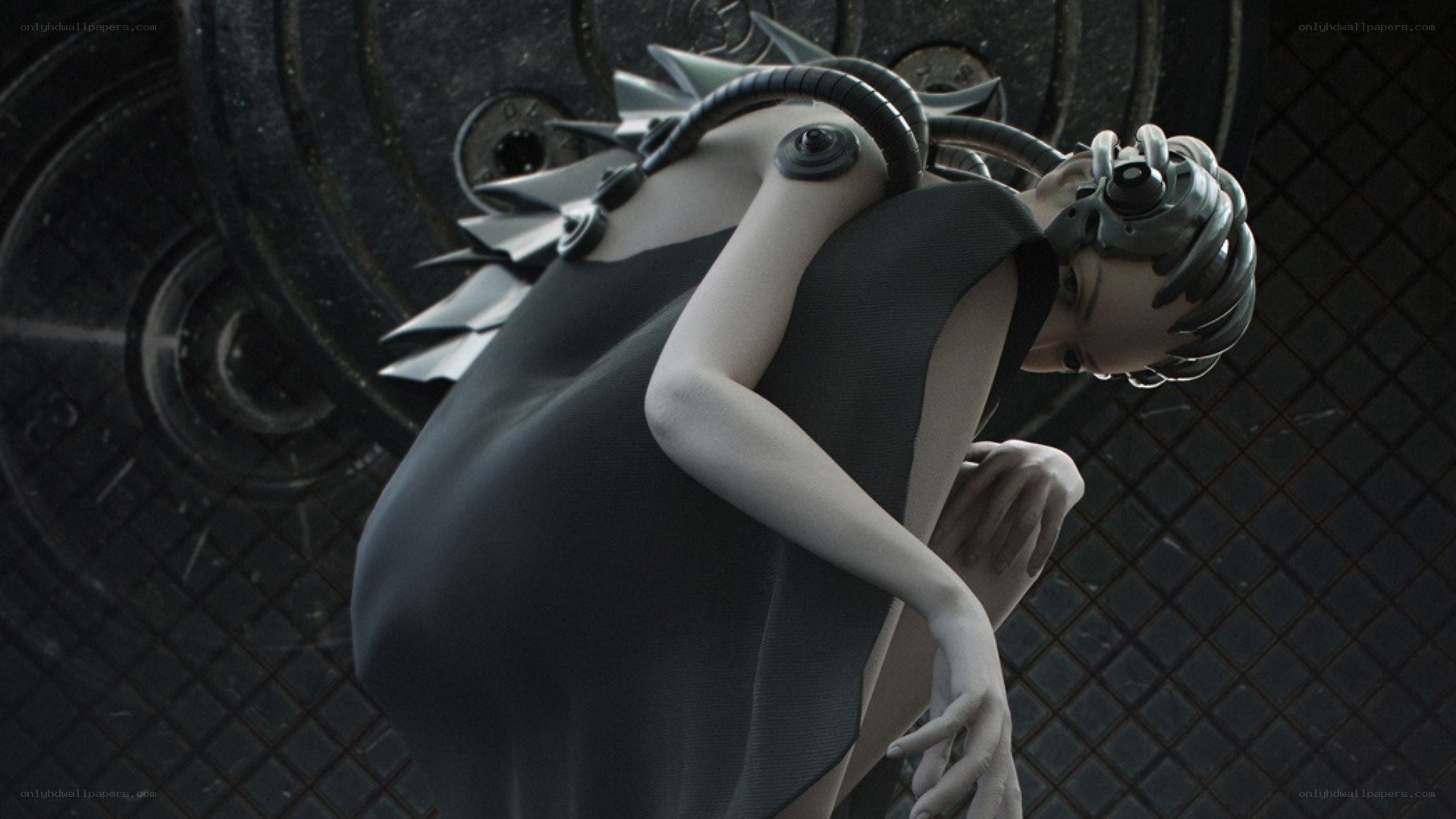 cyborg woman in dark setting