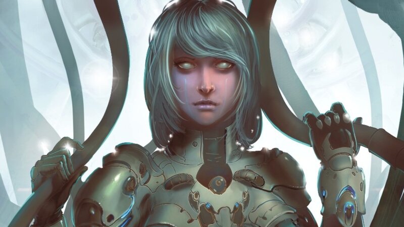 cyborg woman in futuristic armor
