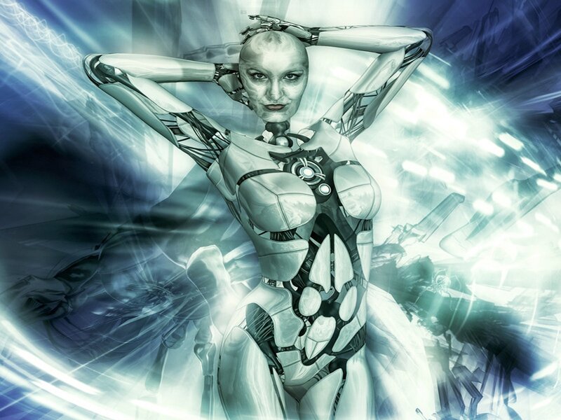 cyborg woman in futuristic setting