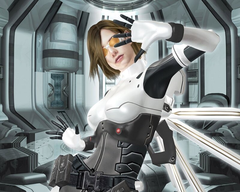 cyborg woman in futuristic setting