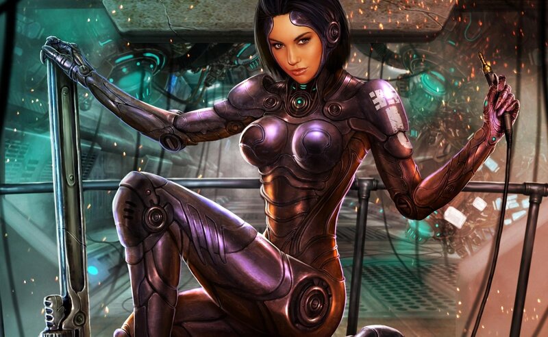 cyborg woman in futuristic setting