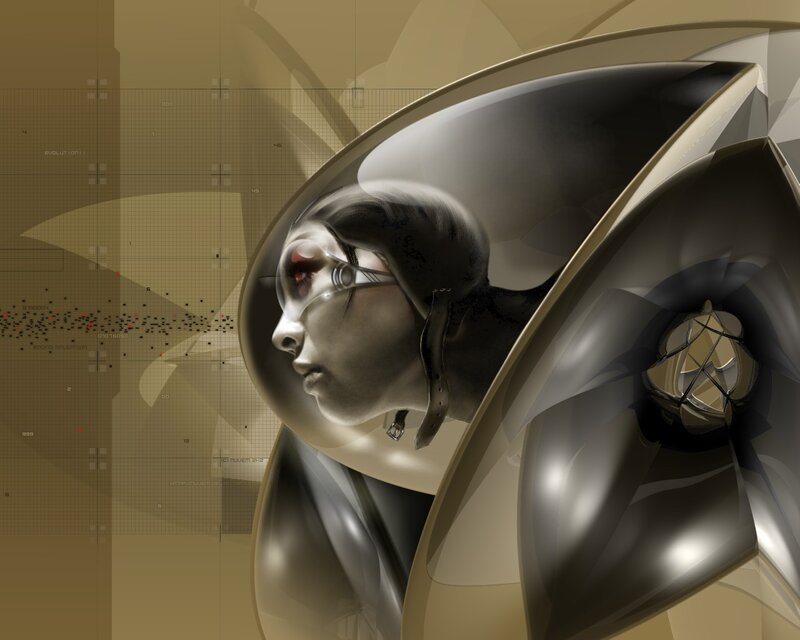 Cyborg Woman in Helmet — Brown