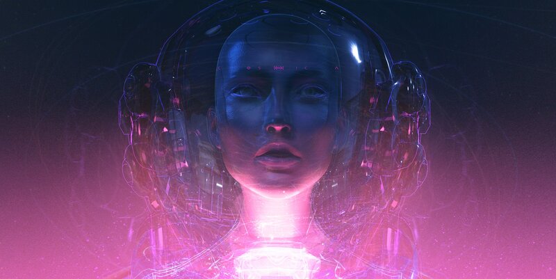 Cyborg Woman in Helmet — Purple, Futuristic