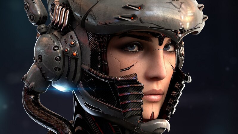 Cyborg Woman in Helmet