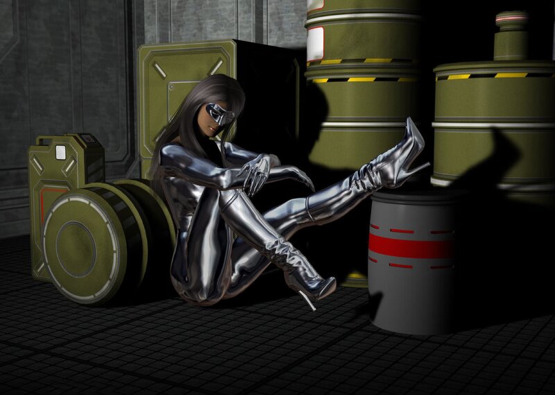 cyborg woman in industrial setting