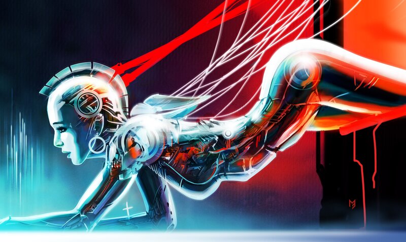cyborg woman in motion