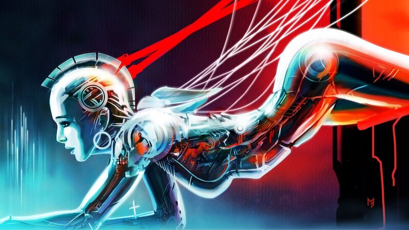cyborg woman in motion