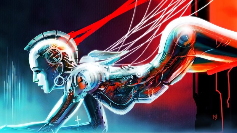 cyborg woman in motion