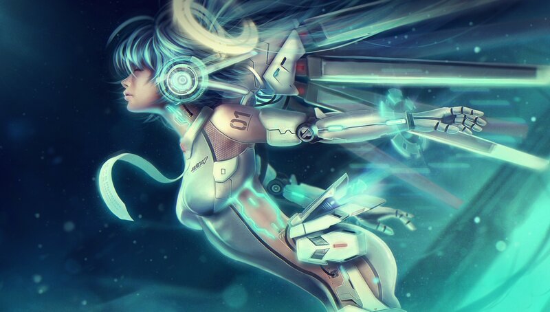 Cyborg Woman in Motion — Blue