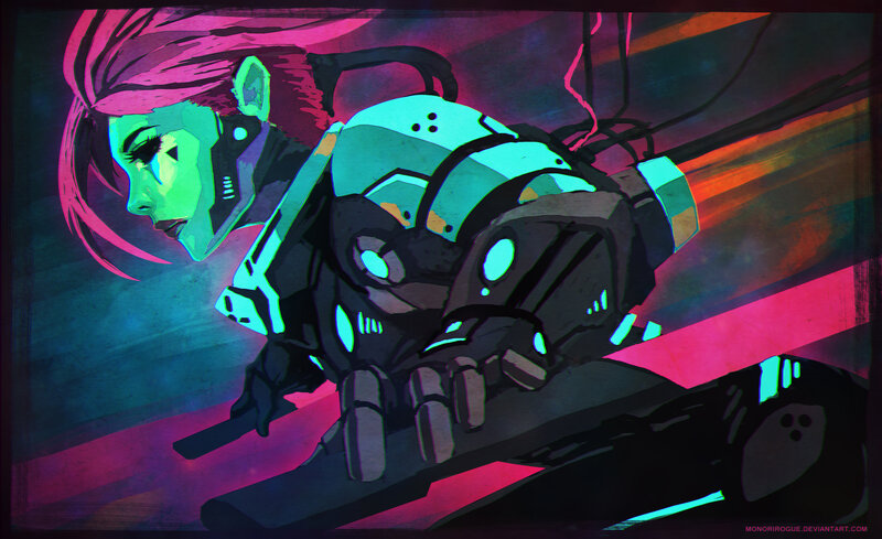 Cyborg Woman in Motion — Cyan