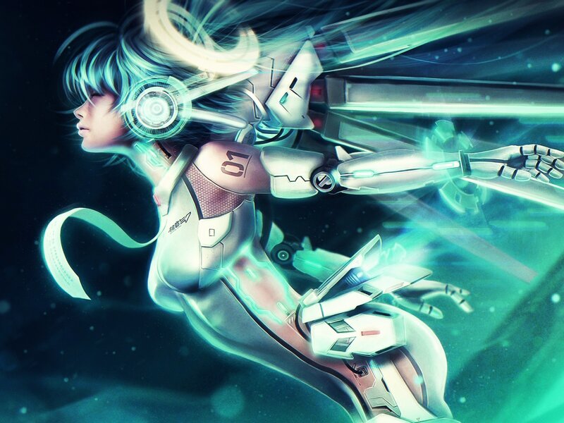 Cyborg Woman in Motion — Teal