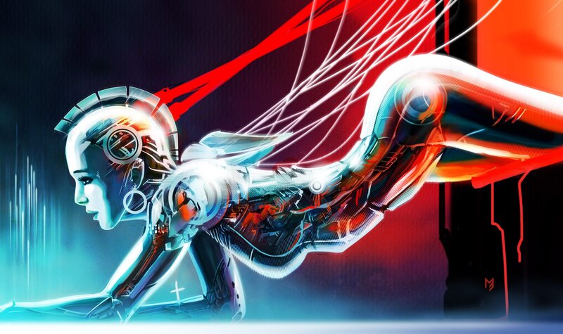 cyborg woman in motion