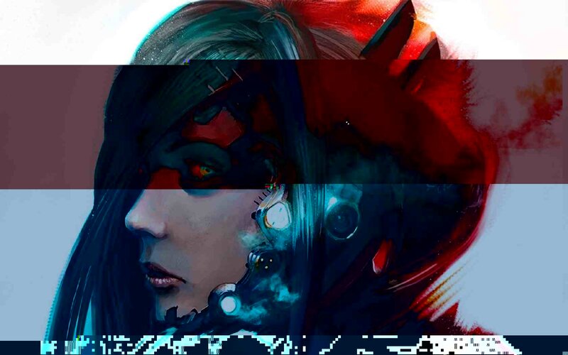 Cyborg Woman in Profile — Blue, Dramatic, Digital Art