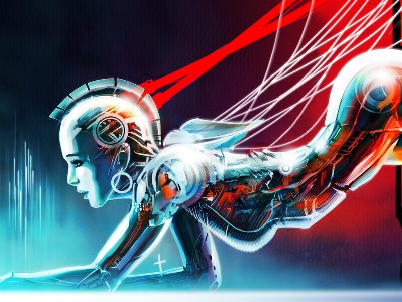 Cyborg Woman in Profile — Blue