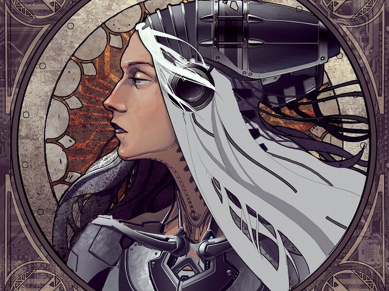 Cyborg Woman in Profile — Gray, Dramatic