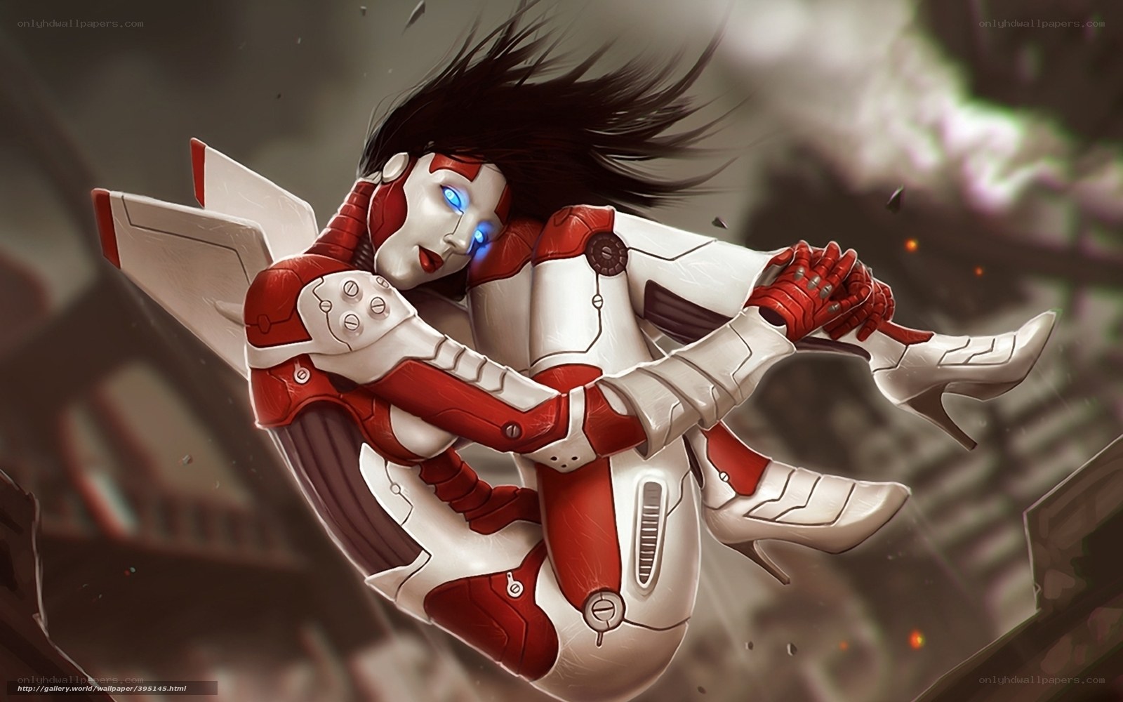 cyborg woman in red and white suit