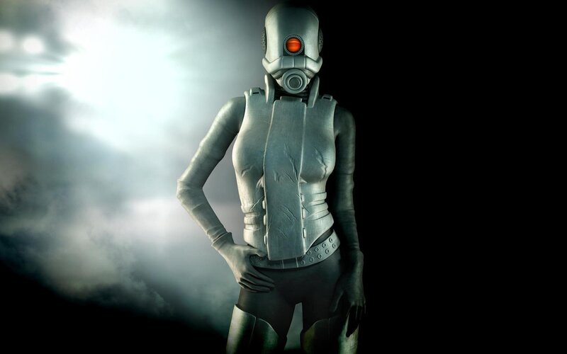 cyborg woman in smoky light