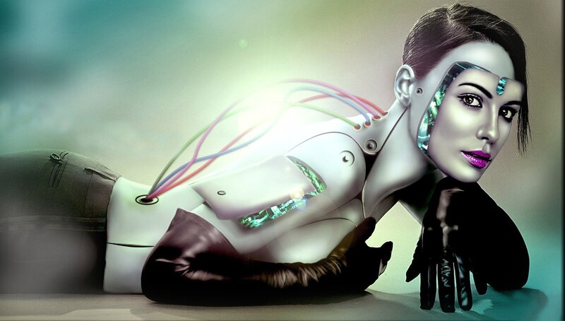 Cyborg Woman Lying Down — White