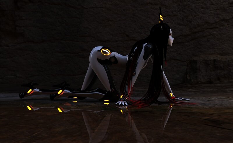 Cyborg Woman on Hands and Knees