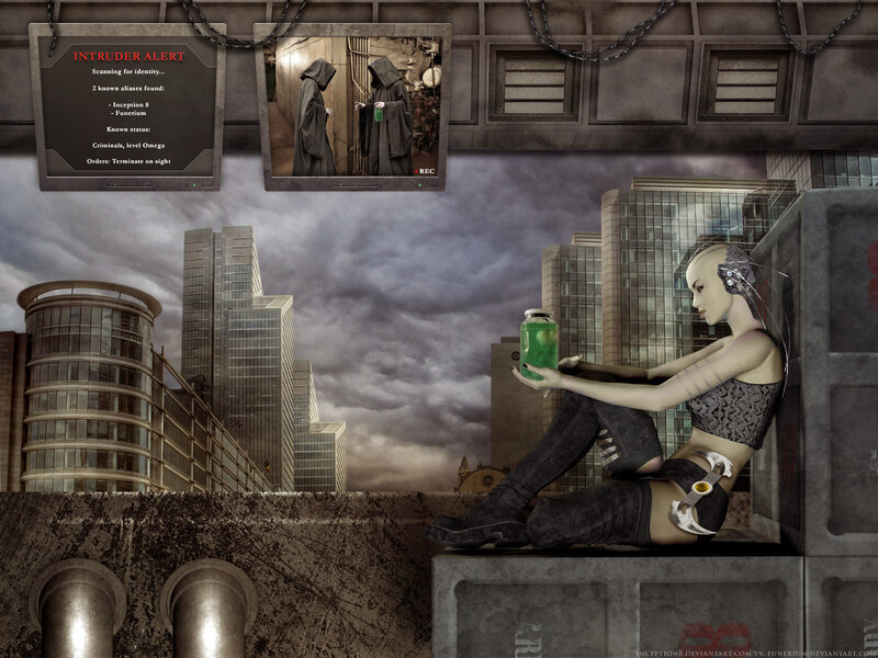 Cyborg Woman on Rooftop