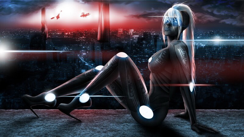 Cyborg Woman Sitting — Black
