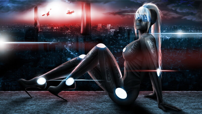 Cyborg Woman Sitting