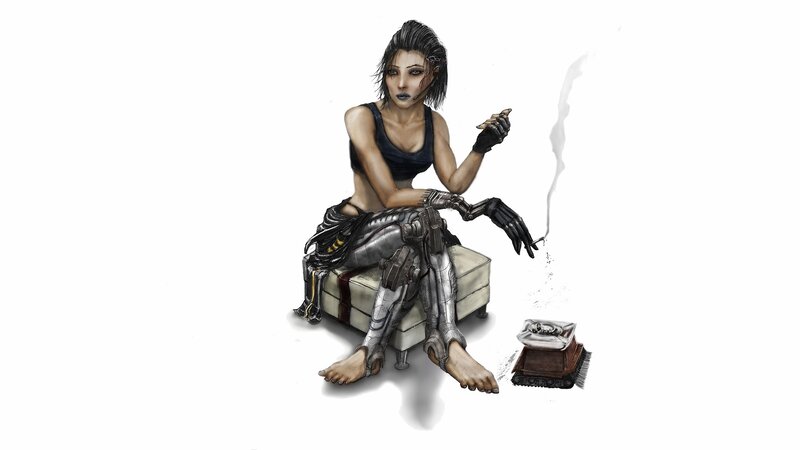 Cyborg Woman Sitting — White