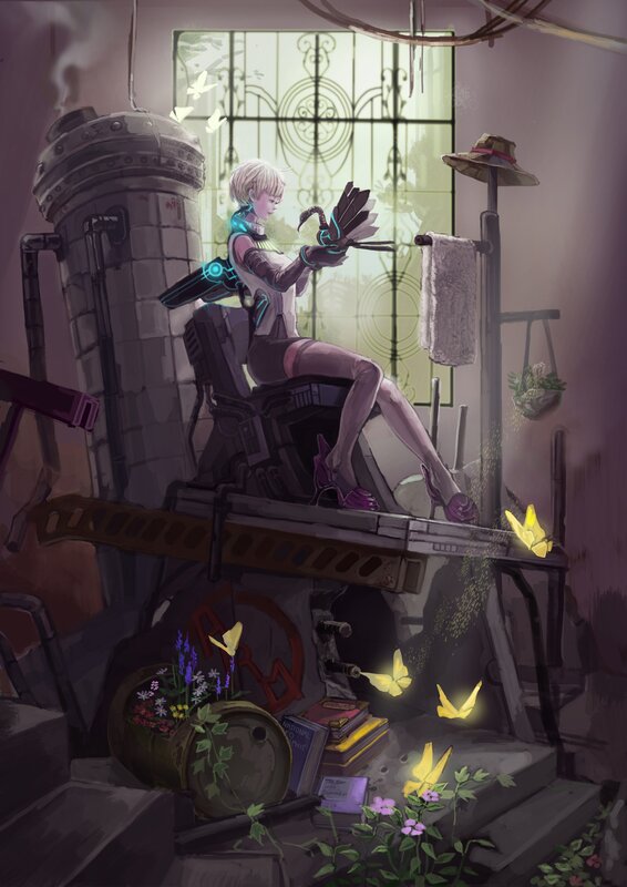 Cyborg Woman with Bird