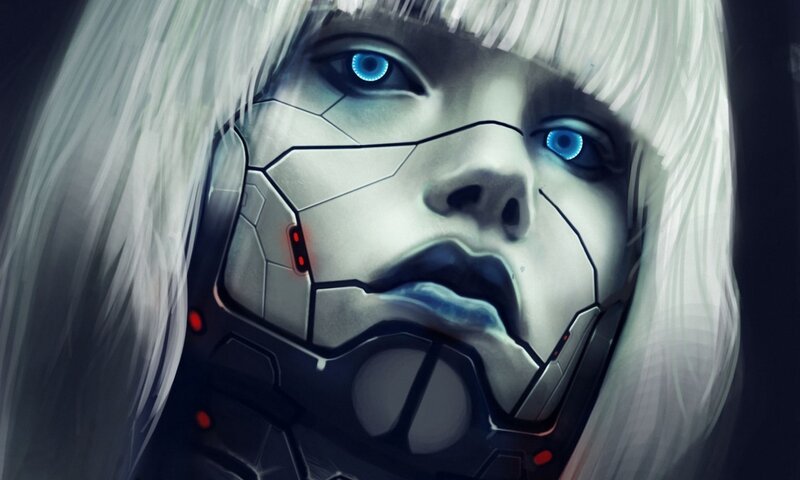 cyborg woman with blue eyes