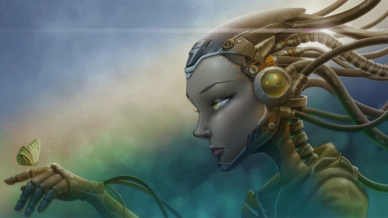 Cyborg Woman with Butterfly — Blue
