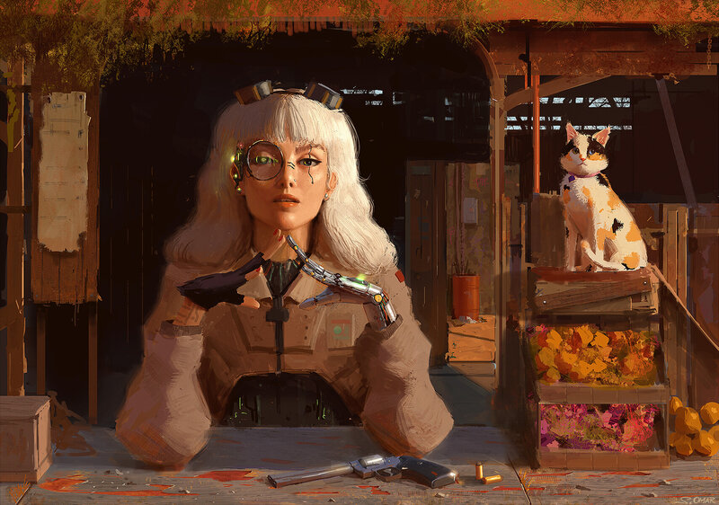 Cyborg Woman with Cat