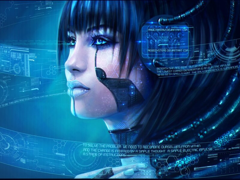 Cyborg Woman with Circuitry — Blue