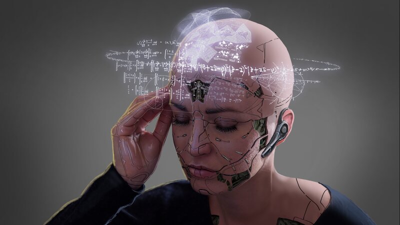 Cyborg Woman with Equations