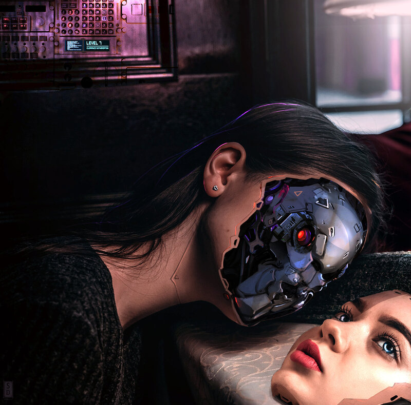 Cyborg Woman with Exposed Head