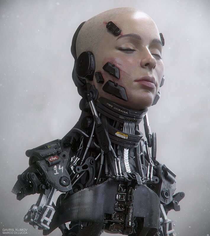 Cyborg Woman with Exposed Neck