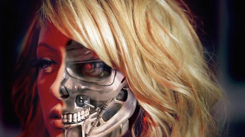 cyborg woman with exposed skull