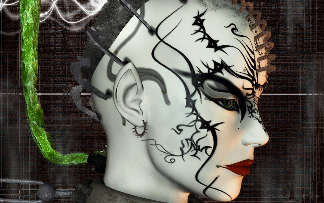 cyborg woman with face art
