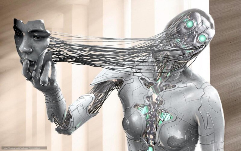 cyborg woman with face mask