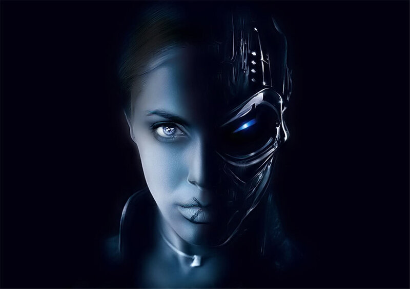 cyborg woman with glowing eye
