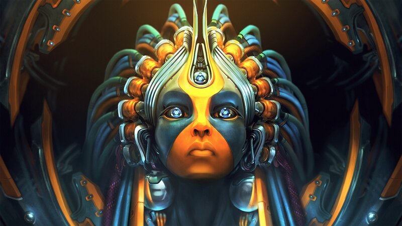 Cyborg Woman with Glowing Eyes — Black