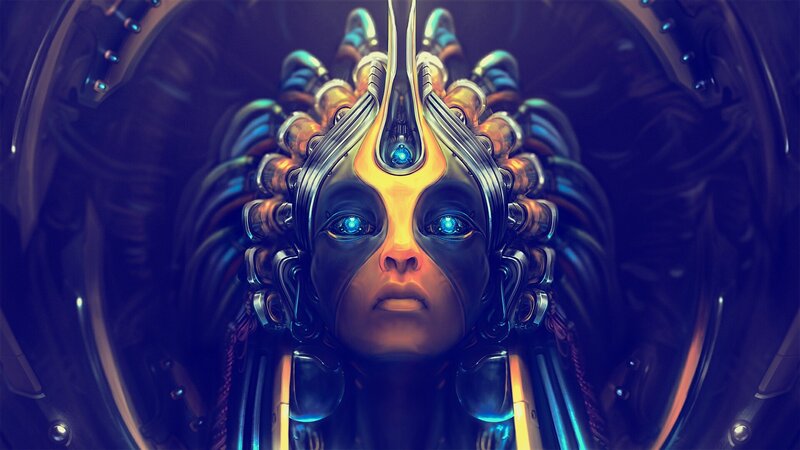 Cyborg Woman with Glowing Eyes — Blue, Dramatic