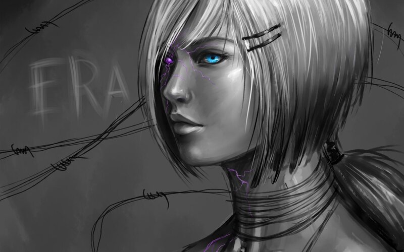 Cyborg Woman with Glowing Eyes — Gray