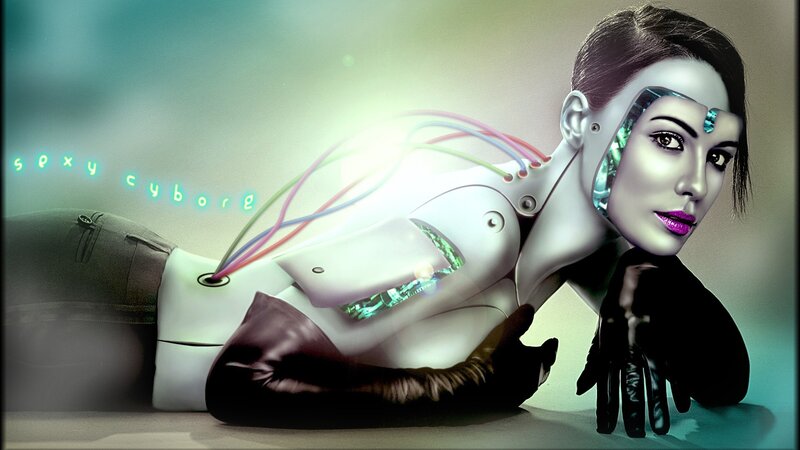 cyborg woman with glowing wires