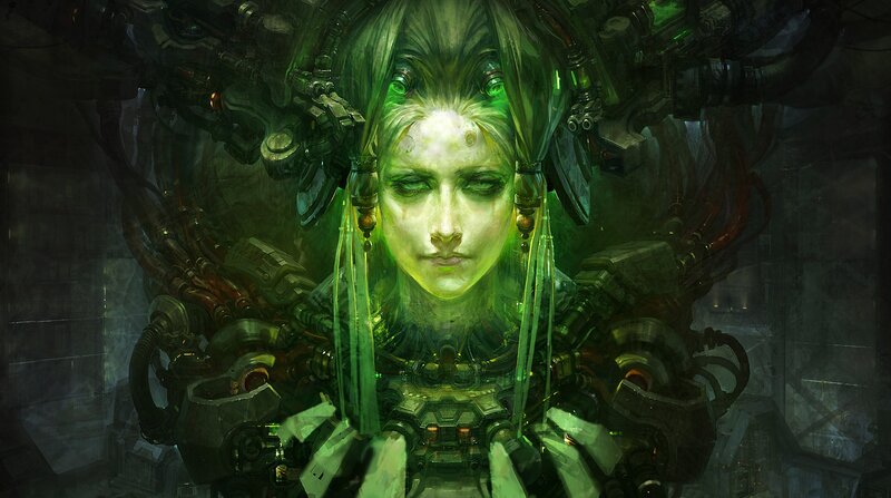 Cyborg Woman with Green Light — Dramatic