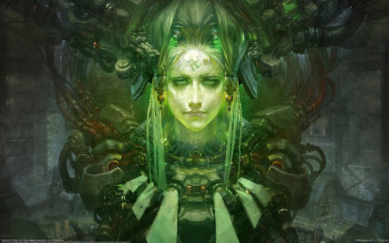 Cyborg Woman with Green Light